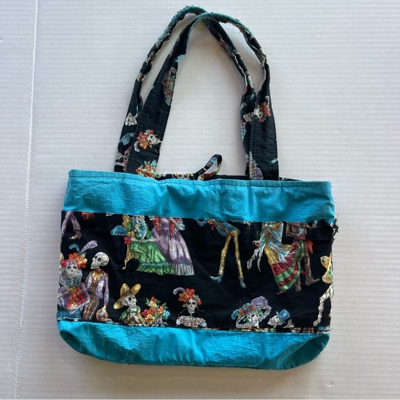 Black Tote Bag with Colorful Skeleton Design - Picture 7 of 10
